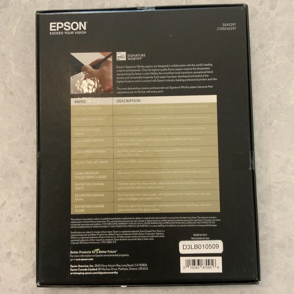 Epson Cold Press Natural Paper S042297 8.5 x 11 25 Sheets Textured Matte White
